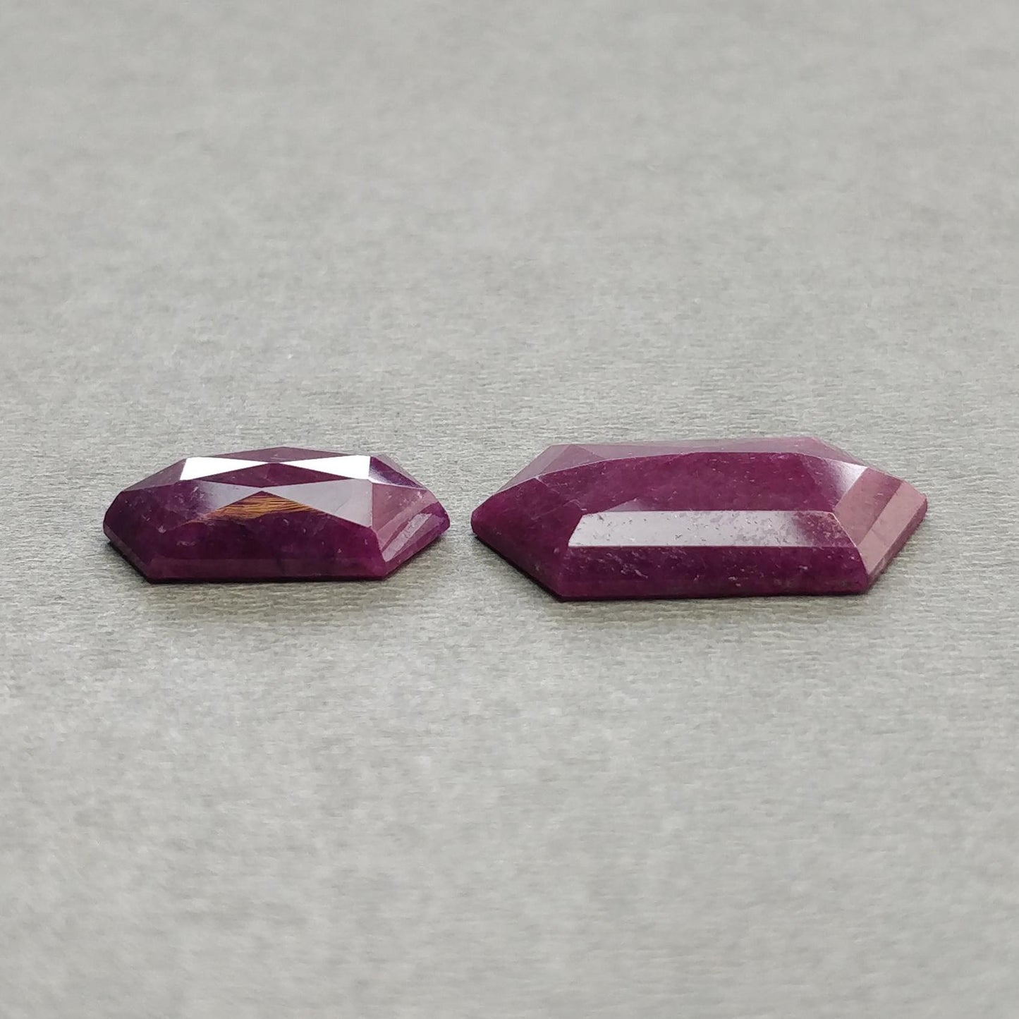 Ruby Gemstone Rose Step & Hammer Cut : Natural Untreated Unheated Red Ruby Hexagon Oval And Cushion Shape 2pcs Set