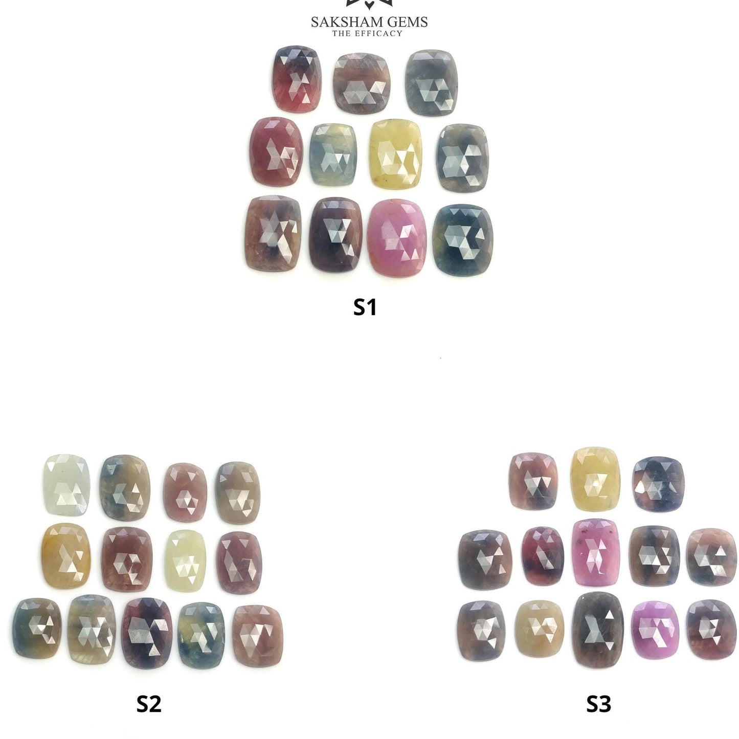 MULTI SAPPHIRE Gemstone Rose Cut : Natural Untreated Unheated Sapphire Bi-Color Cushion Shape Set