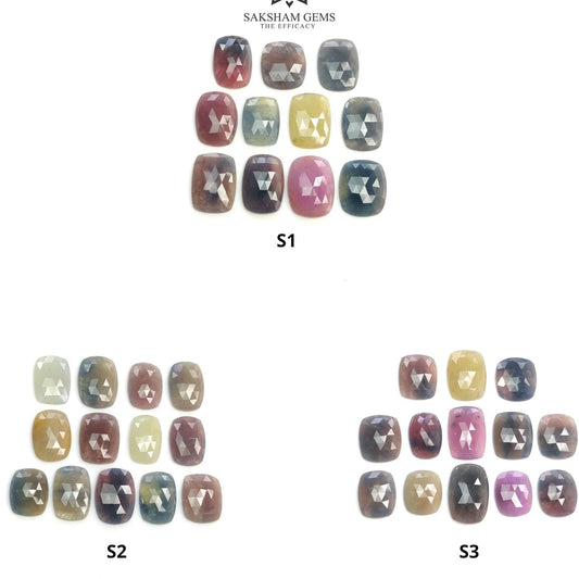 MULTI SAPPHIRE Gemstone Rose Cut : Natural Untreated Unheated Sapphire Bi-Color Cushion Shape Set
