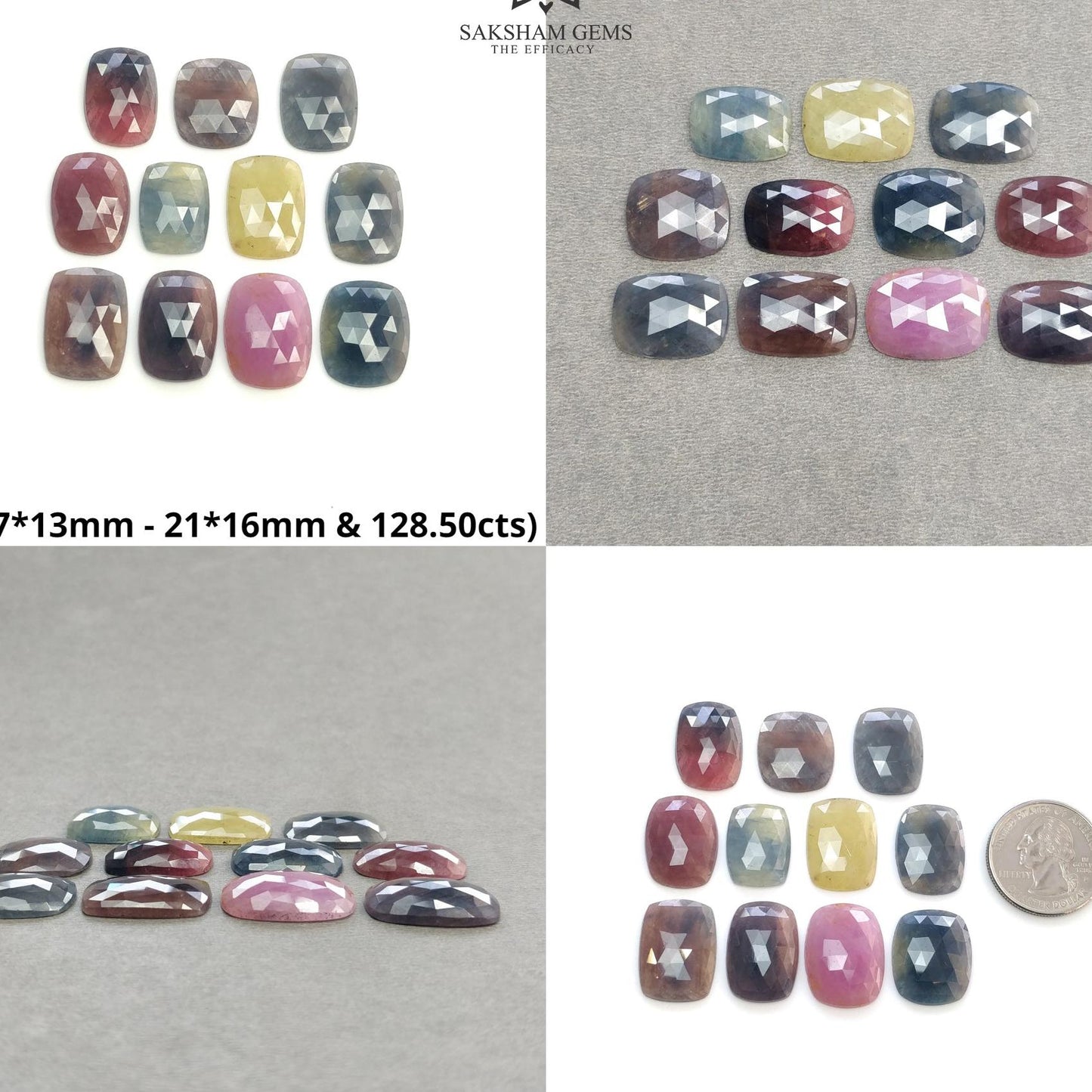 MULTI SAPPHIRE Gemstone Rose Cut : Natural Untreated Unheated Sapphire Bi-Color Cushion Shape Set