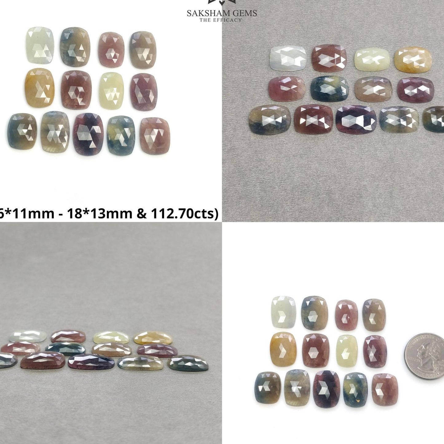 MULTI SAPPHIRE Gemstone Rose Cut : Natural Untreated Unheated Sapphire Bi-Color Cushion Shape Set