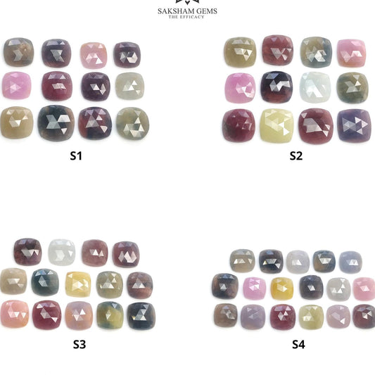 MULTI SAPPHIRE Gemstone Rose Cut : Natural Untreated Unheated Sapphire Bi-Color Cushion Shape Set