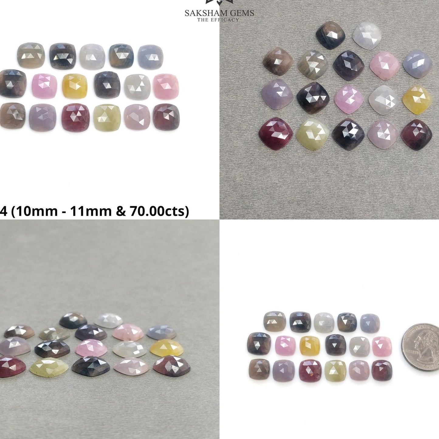 MULTI SAPPHIRE Gemstone Rose Cut : Natural Untreated Unheated Sapphire Bi-Color Cushion Shape Set
