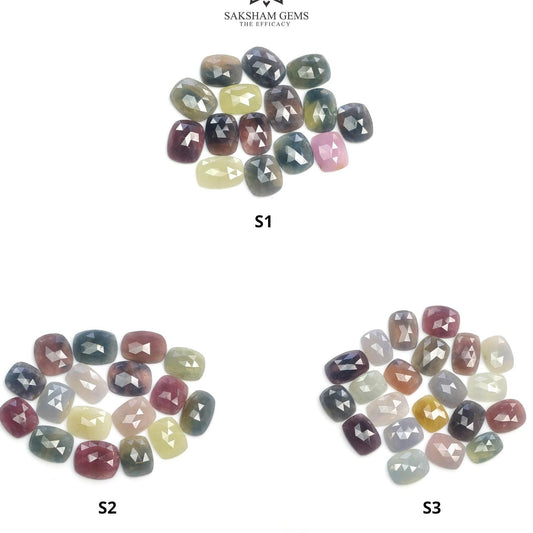 MULTI SAPPHIRE Gemstone Rose Cut : Natural Untreated Unheated Sapphire Bi-Color Cushion Shape Set