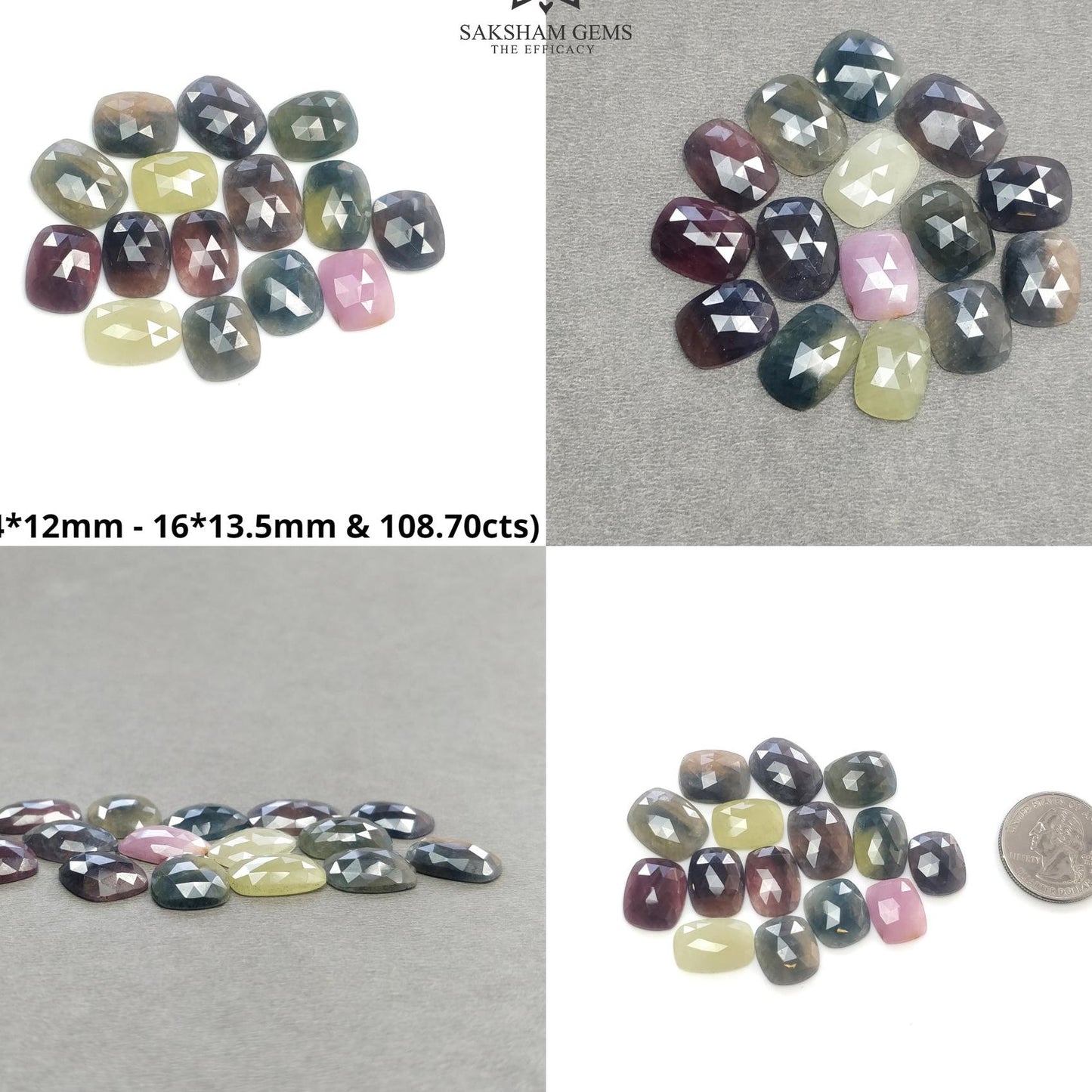 MULTI SAPPHIRE Gemstone Rose Cut : Natural Untreated Unheated Sapphire Bi-Color Cushion Shape Set