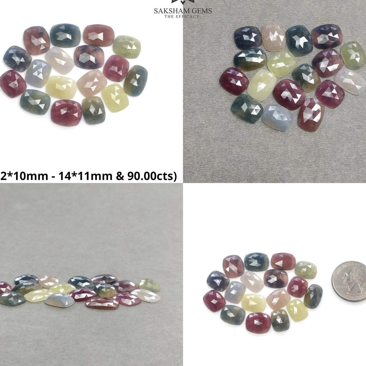MULTI SAPPHIRE Gemstone Rose Cut : Natural Untreated Unheated Sapphire Bi-Color Cushion Shape Set