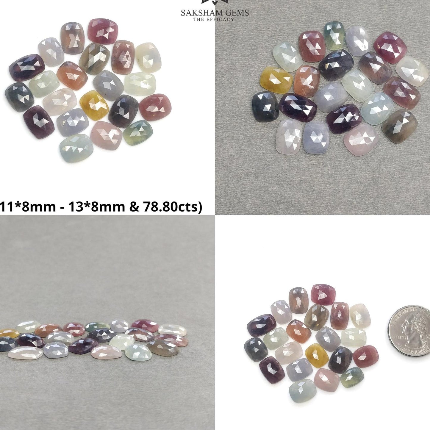 MULTI SAPPHIRE Gemstone Rose Cut : Natural Untreated Unheated Sapphire Bi-Color Cushion Shape Set