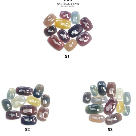 MULTI SAPPHIRE Gemstone Rose Cut : Natural Untreated Unheated Sapphire Bi-Color Cushion Shape Set