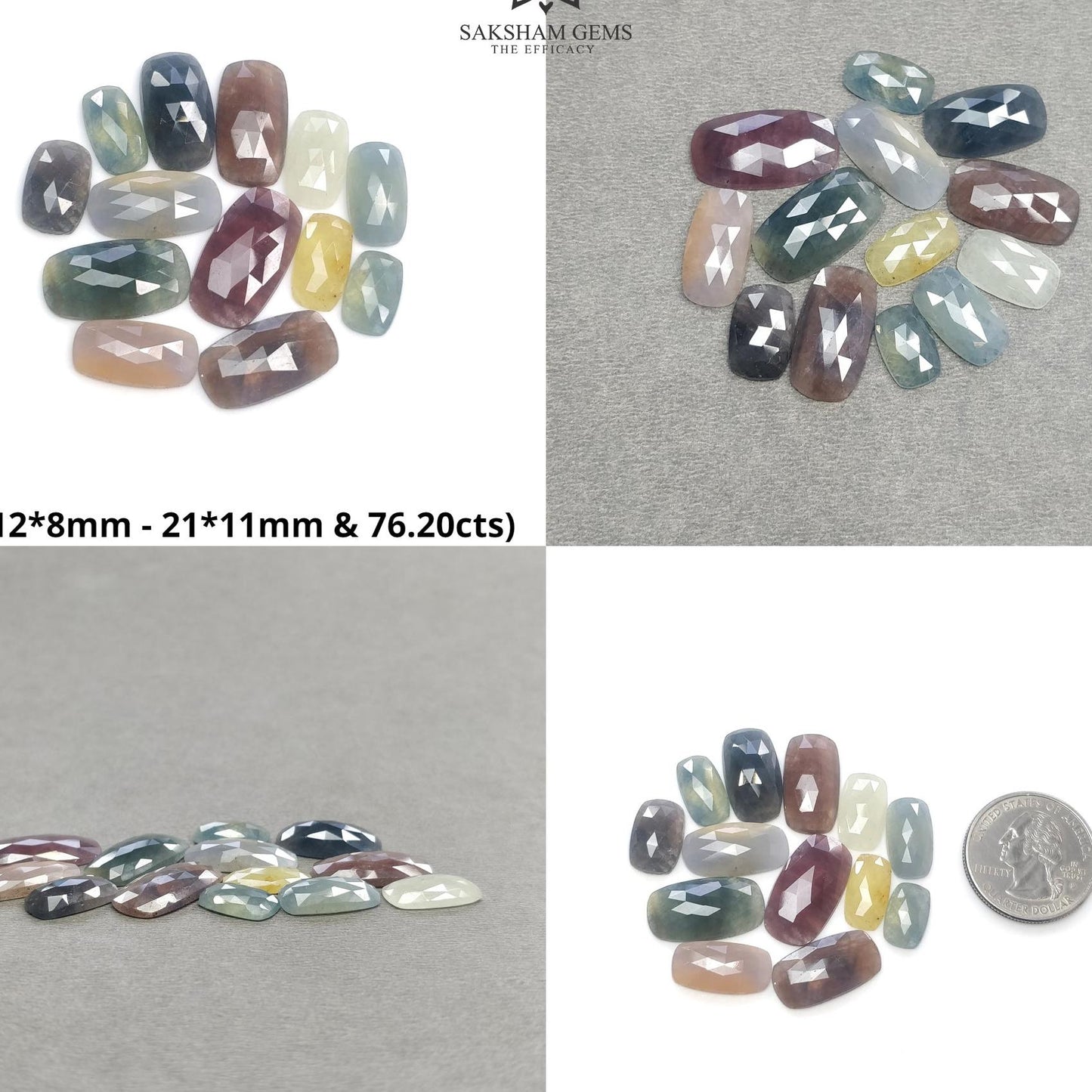 MULTI SAPPHIRE Gemstone Rose Cut : Natural Untreated Unheated Sapphire Bi-Color Cushion Shape Set