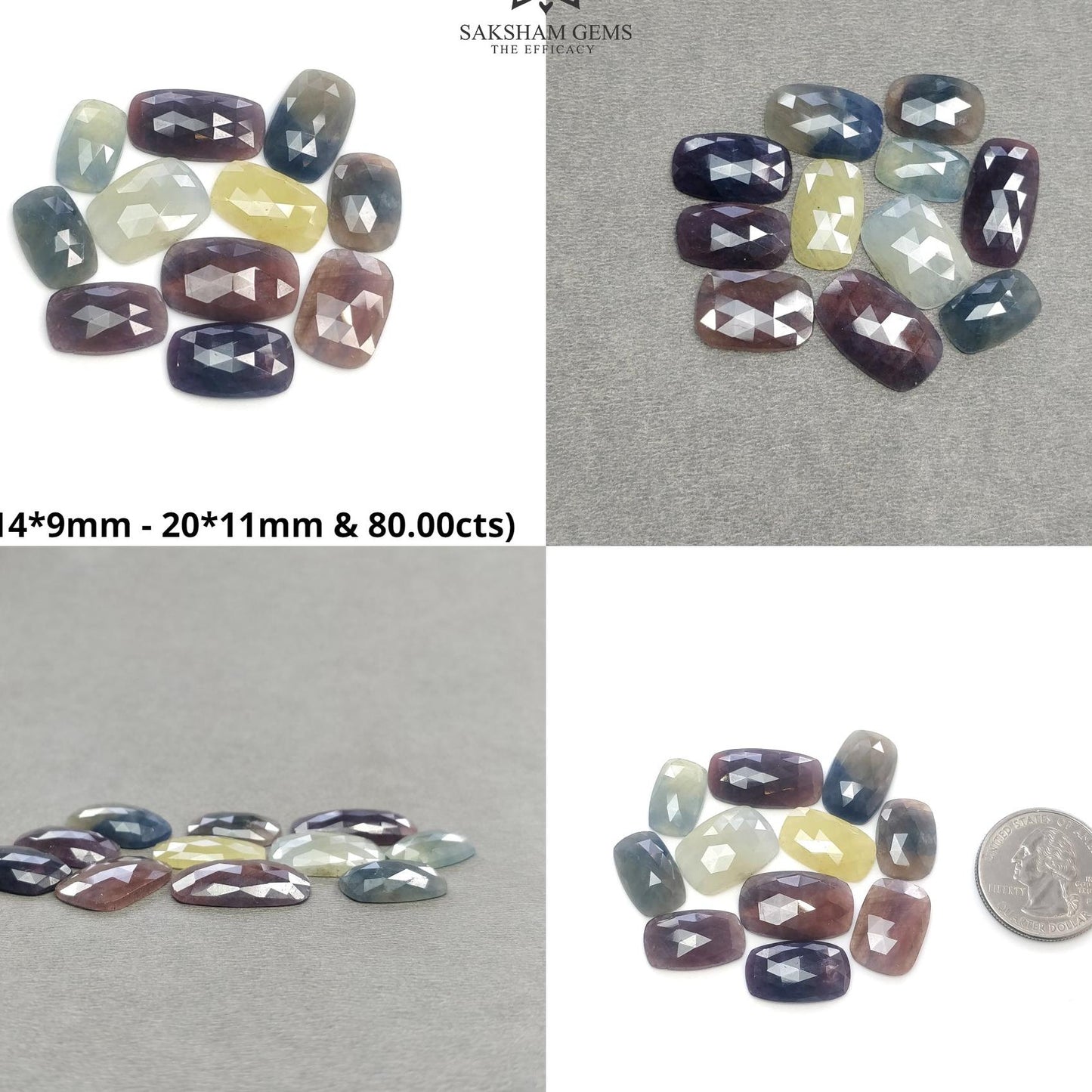 MULTI SAPPHIRE Gemstone Rose Cut : Natural Untreated Unheated Sapphire Bi-Color Cushion Shape Set