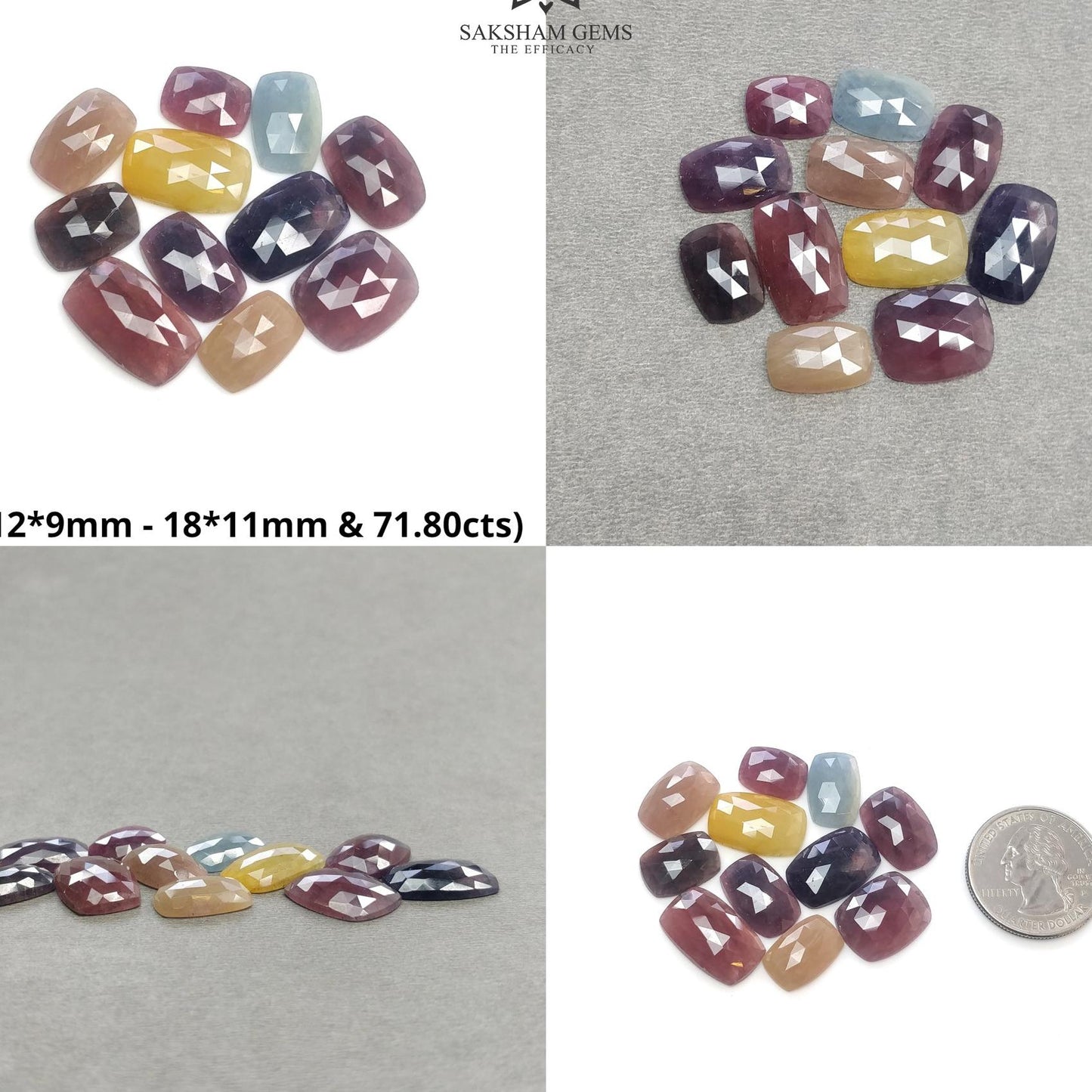 MULTI SAPPHIRE Gemstone Rose Cut : Natural Untreated Unheated Sapphire Bi-Color Cushion Shape Set