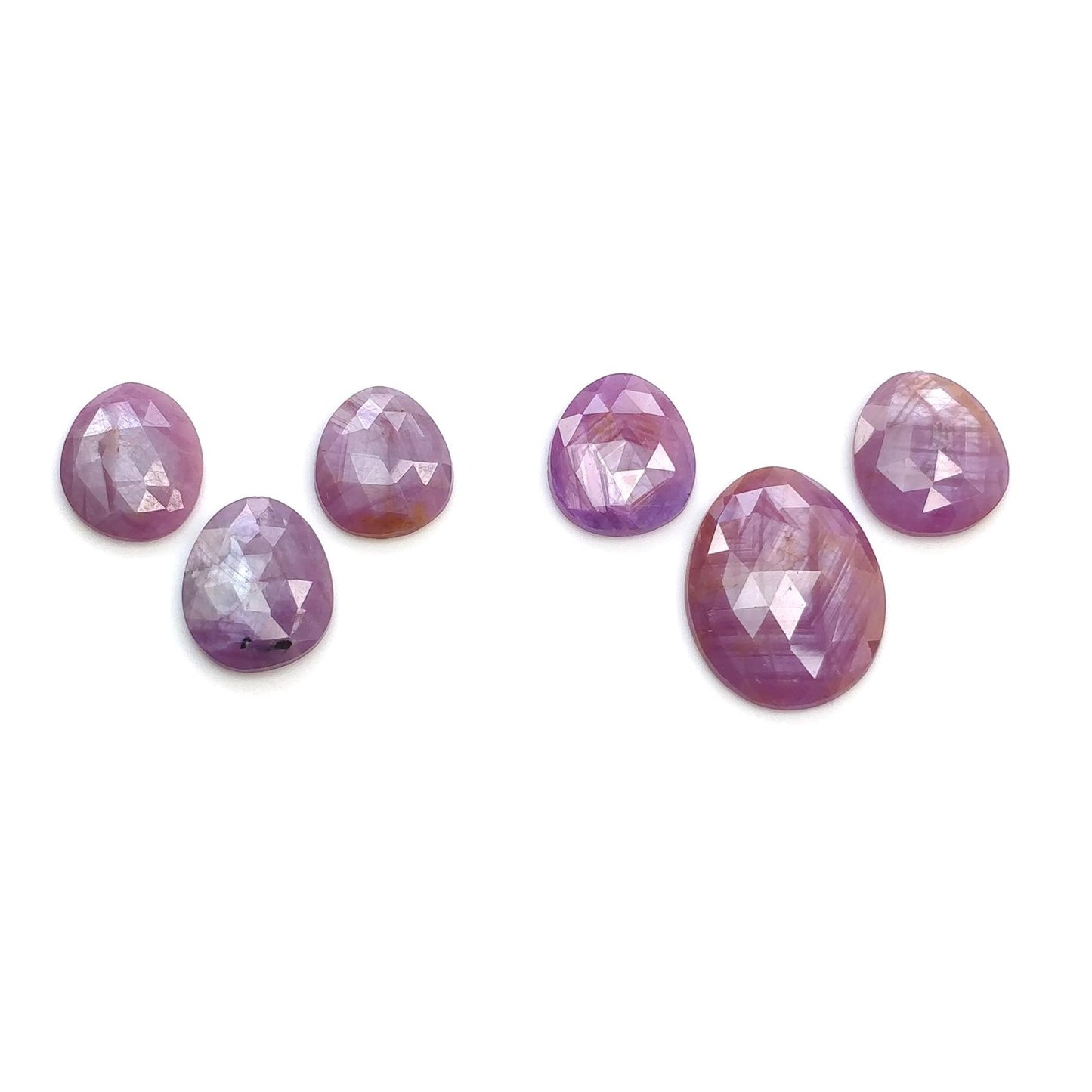 Sapphire Gemstone Rose Cut : Natural Untreated Unheated Raspberry Pink Sheen Sapphire Egg Shape 6pcs Set
