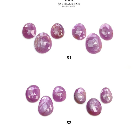 RUBY Gemstone Rose Cut : Natural Untreated Unheated Raspberry Sheen Ruby Egg Shape 6pcs Set