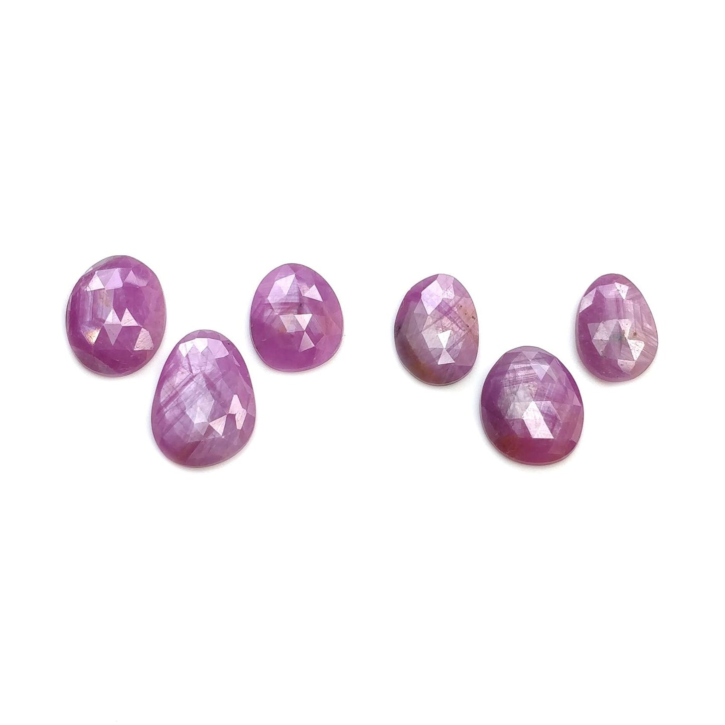 RUBY Gemstone Rose Cut : Natural Untreated Unheated Raspberry Sheen Ruby Egg Shape 6pcs Set
