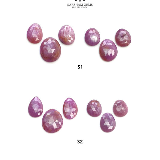RUBY Gemstone Rose Cut : Natural Untreated Unheated Raspberry Sheen Ruby Egg Shape 6pcs Set