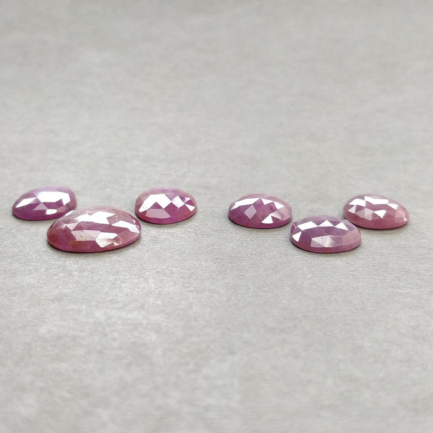 RUBY Gemstone Rose Cut : Natural Untreated Unheated Raspberry Sheen Ruby Egg Shape 6pcs Set