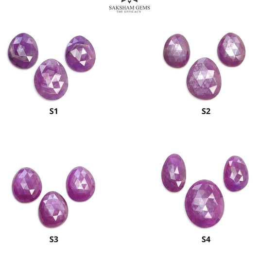 RUBY Gemstone Rose Cut : Natural Untreated Unheated Raspberry Purple Pink Ruby Egg Shape 3pcs Set
