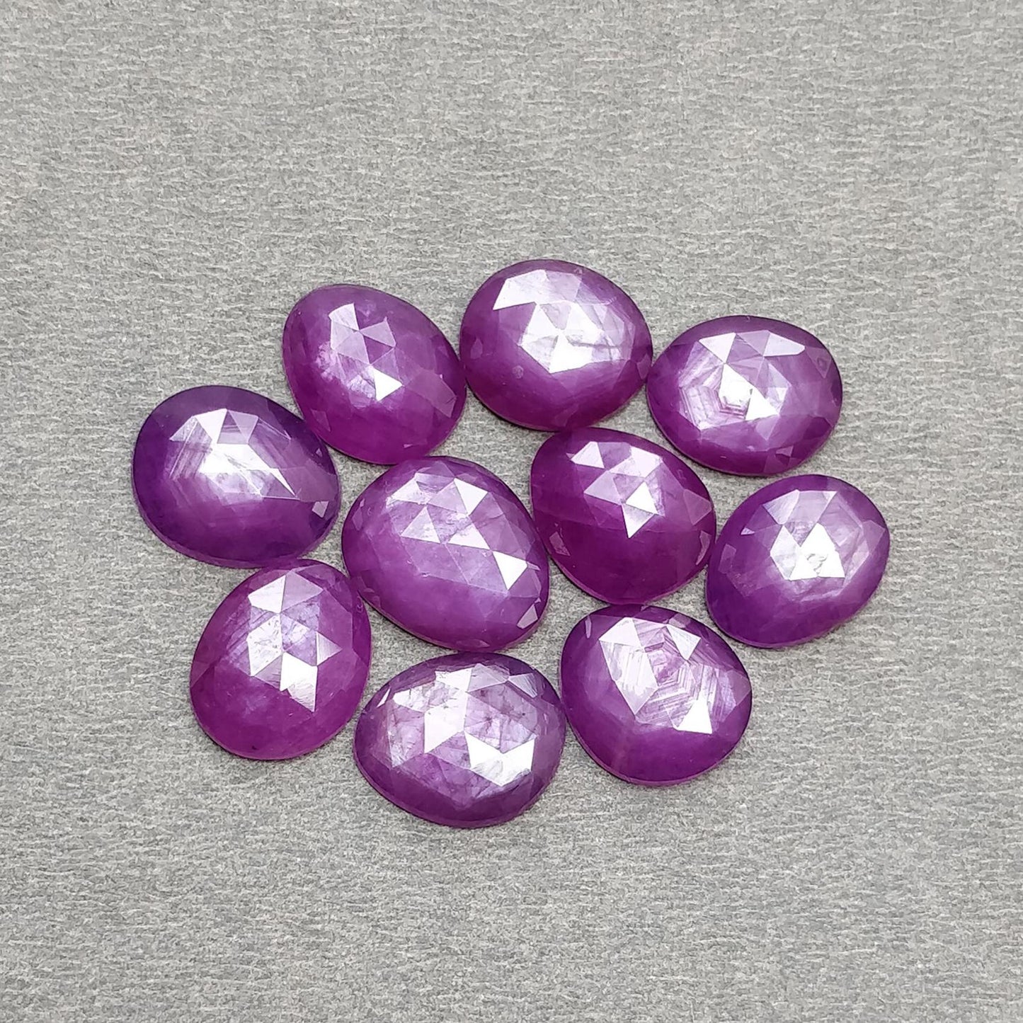 RUBY Gemstone Rose Cut : Natural Untreated Unheated Raspberry Purple Pink Ruby Egg Shape Set