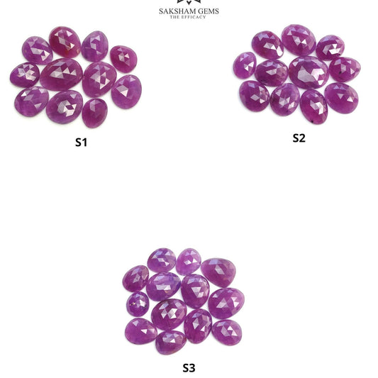 RUBY Gemstone Rose Cut : Natural Untreated Unheated Purple Pink Ruby Egg Shape Set