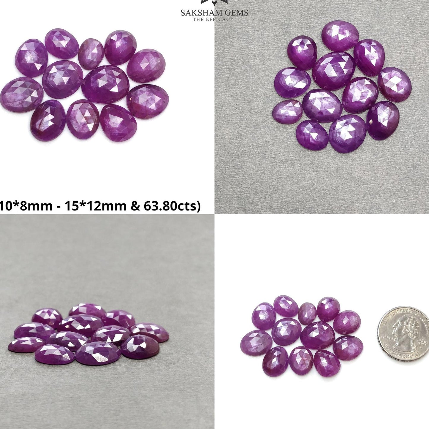 RUBY Gemstone Rose Cut : Natural Untreated Unheated Raspberry Purple Pink Ruby Egg Shape Set