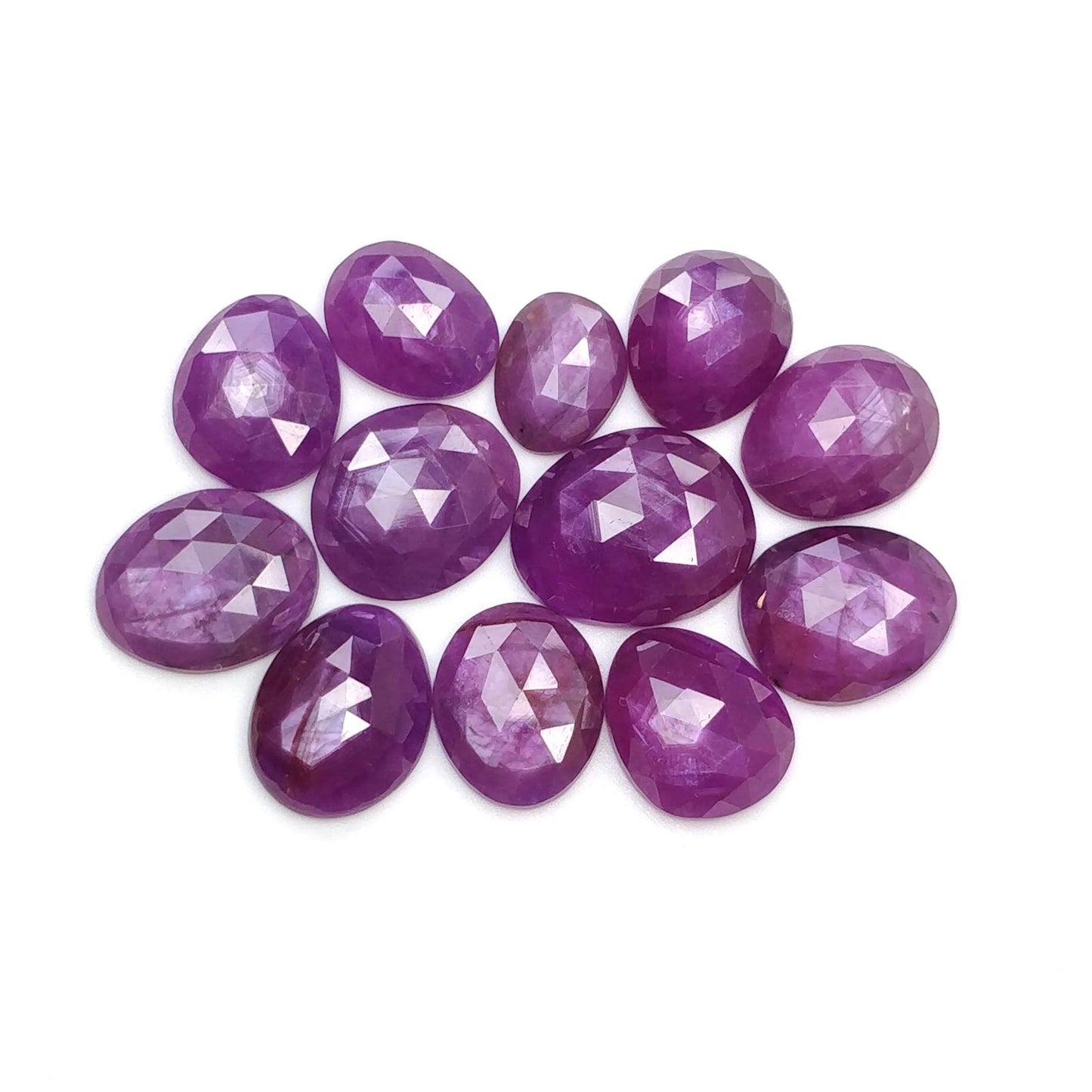 RUBY Gemstone Rose Cut : Natural Untreated Unheated Raspberry Purple Pink Ruby Egg Shape Set