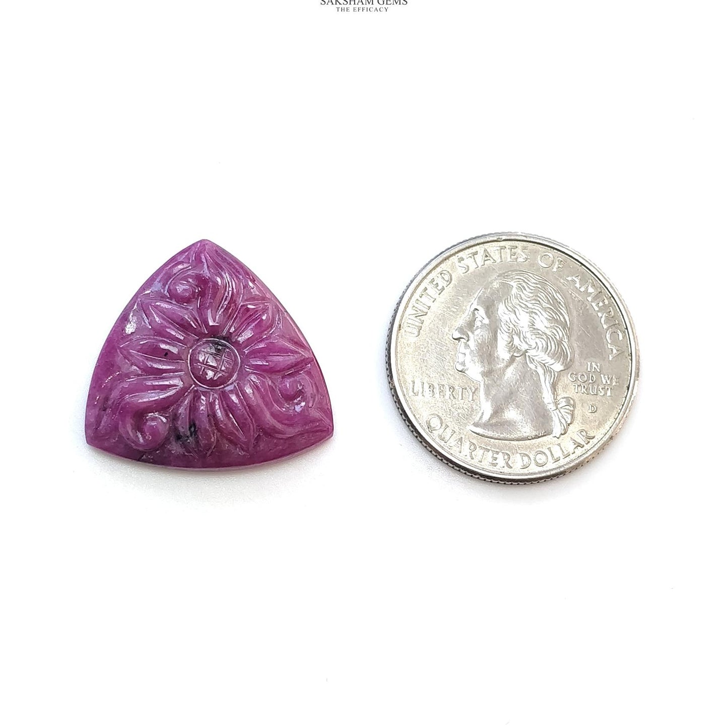 RUBY Gemstone Carving : 24.60cts Natural Untreated Unheated Red Ruby Hand Carved Triangle Shape 22mm