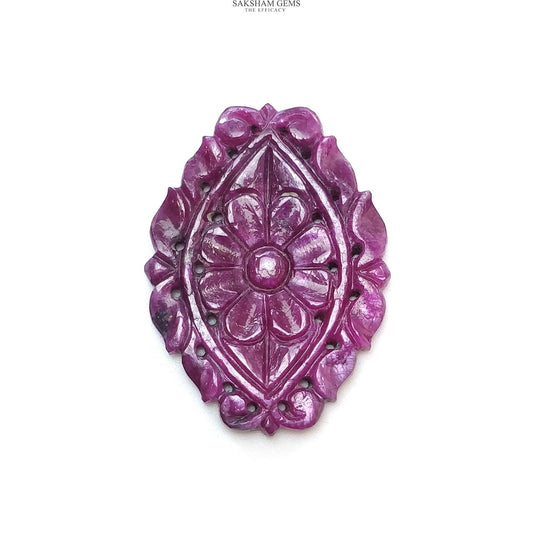 RUBY Gemstone Carving : 33.00cts Natural Untreated Unheated Red Ruby Floral Hand Carved Uneven Shape 36*26mm