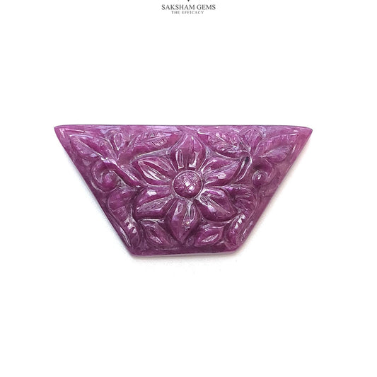 RUBY Gemstone Carving : 34.30cts Natural Untreated Unheated Red Ruby Floral Hand Carved Uneven Shape 18*36mm