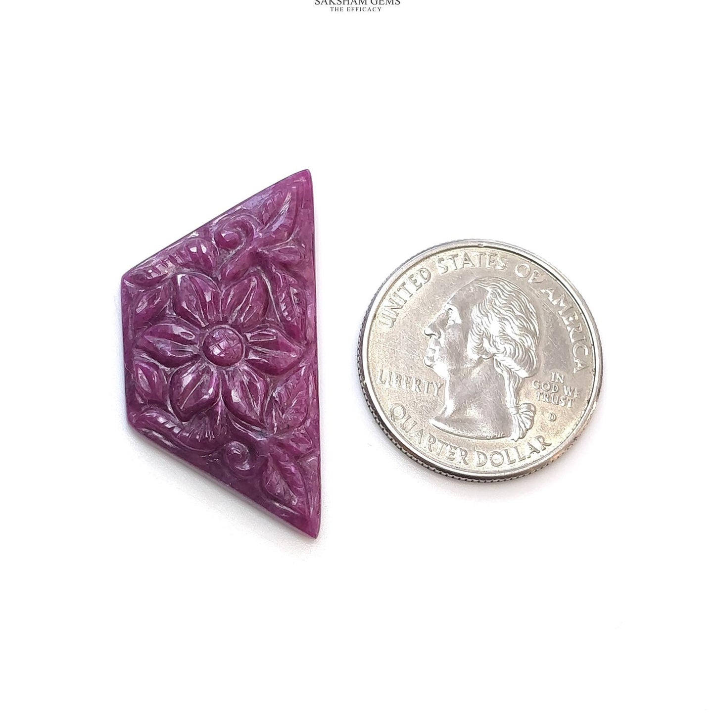 RUBY Gemstone Carving : 34.30cts Natural Untreated Unheated Red Ruby Floral Hand Carved Uneven Shape 18*36mm
