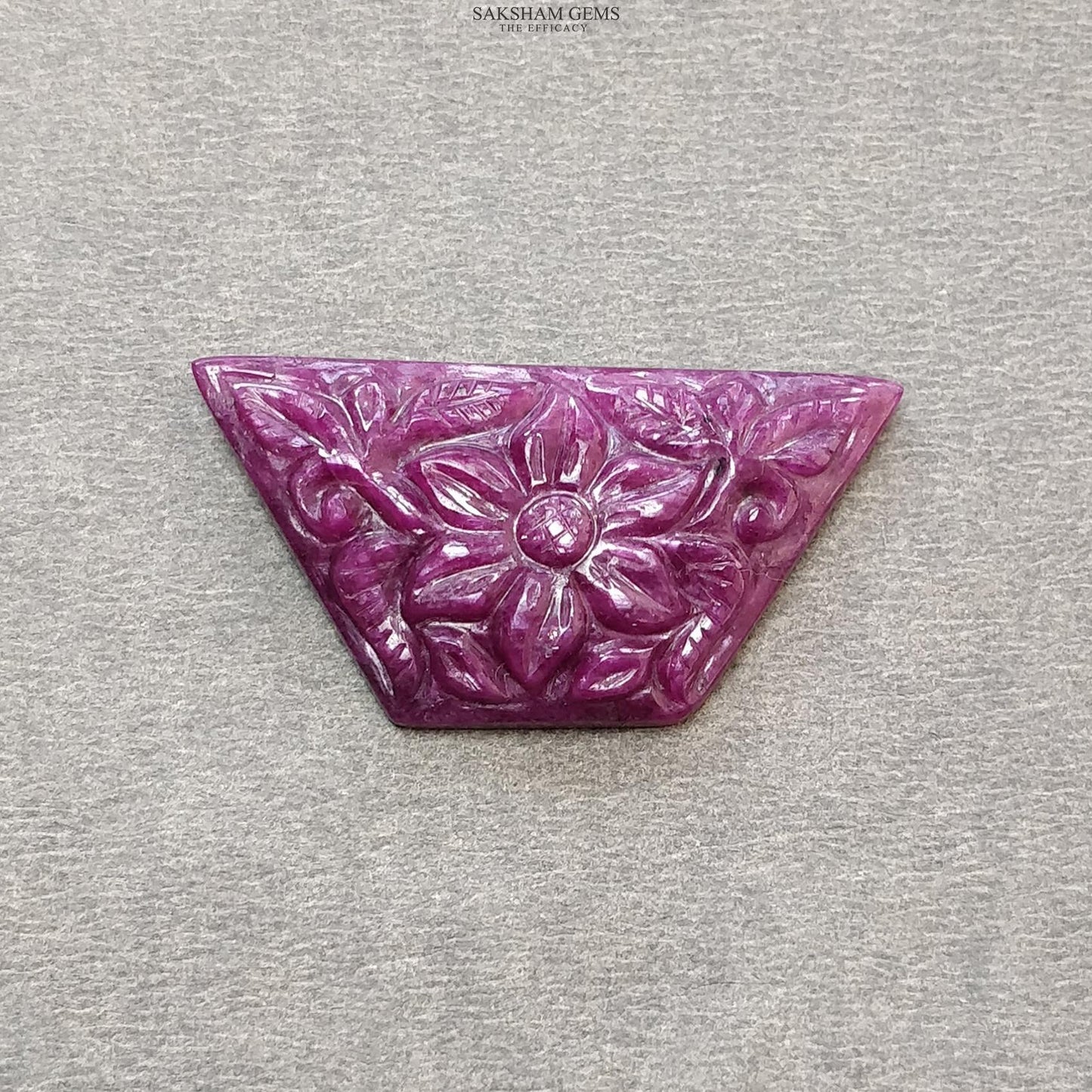 RUBY Gemstone Carving : 34.30cts Natural Untreated Unheated Red Ruby Floral Hand Carved Uneven Shape 18*36mm