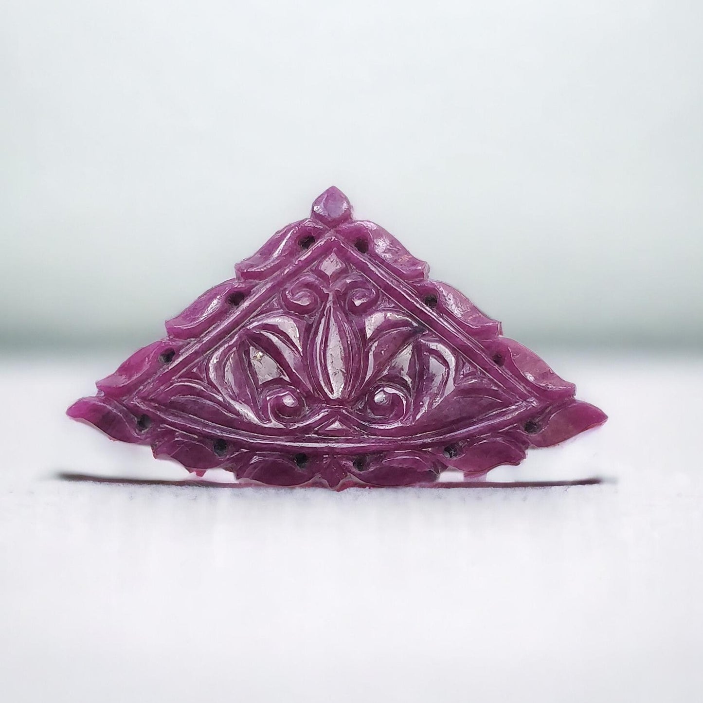 RUBY Gemstone Carving : 42.60cts Natural Untreated Unheated Red Ruby Hand Carved Triangle Shape 27*46mm