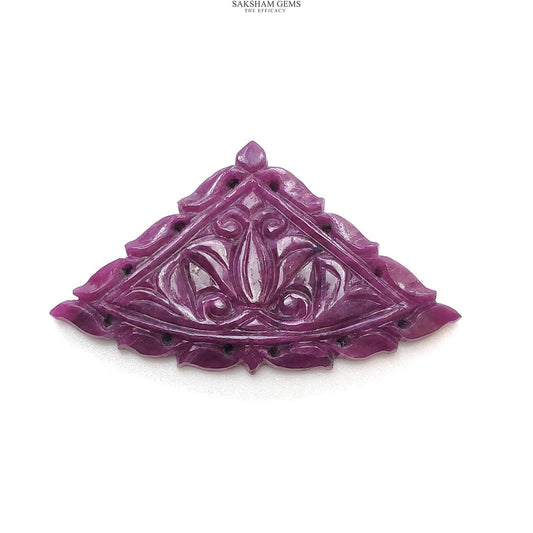 RUBY Gemstone Carving : 42.60cts Natural Untreated Unheated Red Ruby Hand Carved Triangle Shape 27*46mm