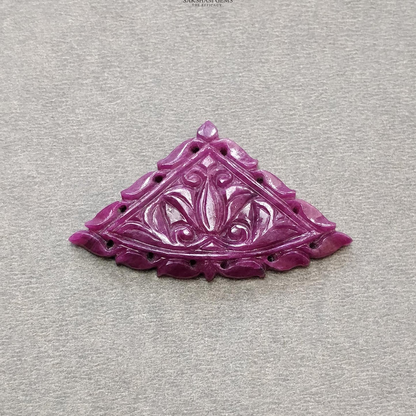 RUBY Gemstone Carving : 42.60cts Natural Untreated Unheated Red Ruby Hand Carved Triangle Shape 27*46mm