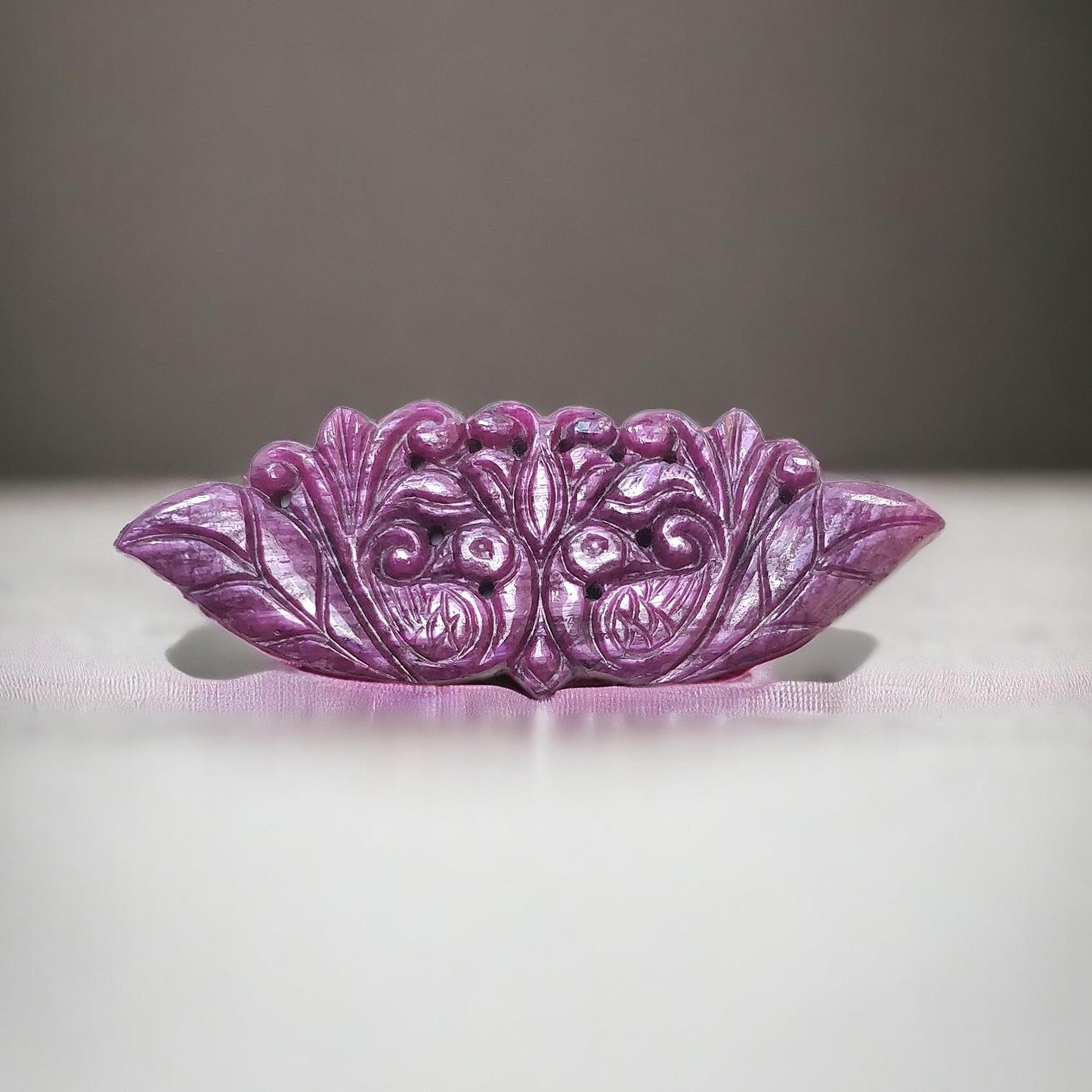 RUBY Gemstone Carving : 57.10cts Natural Untreated Unheated Red Ruby Floral Hand Carved Peacock 60*22mm