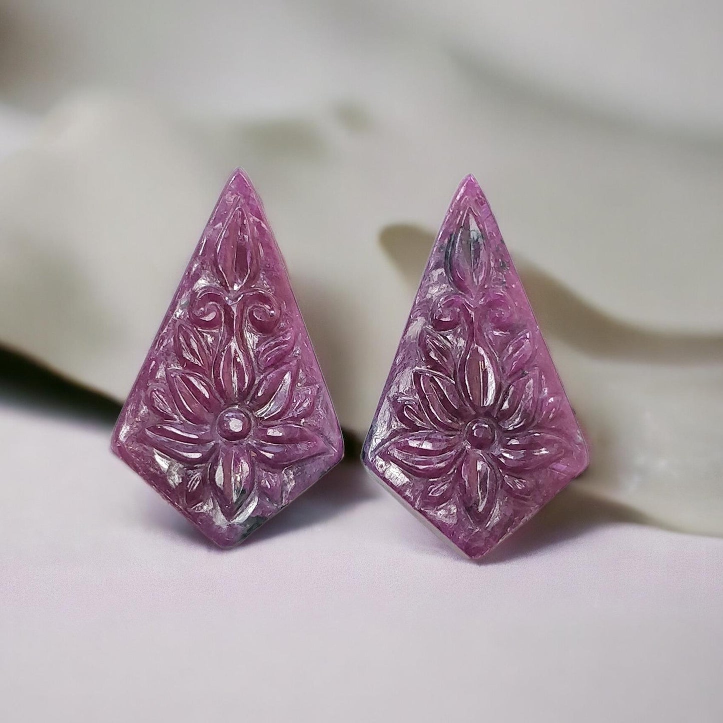 RUBY Gemstone Carving : 48.80cts Natural Untreated Unheated Red Ruby Hand Carved Uneven Shape 35*20mm Pair