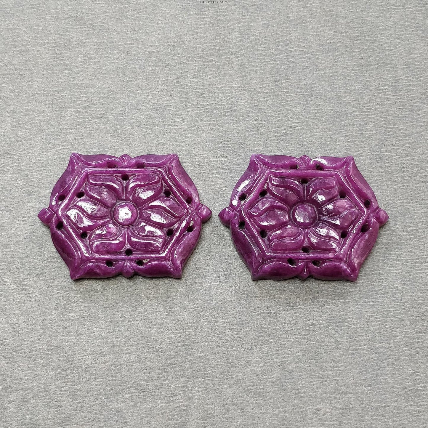 RUBY Gemstone Carving : 78.90cts Natural Untreated Unheated Red Ruby Hand Carved Hexagon Shape 31*23mm Pair