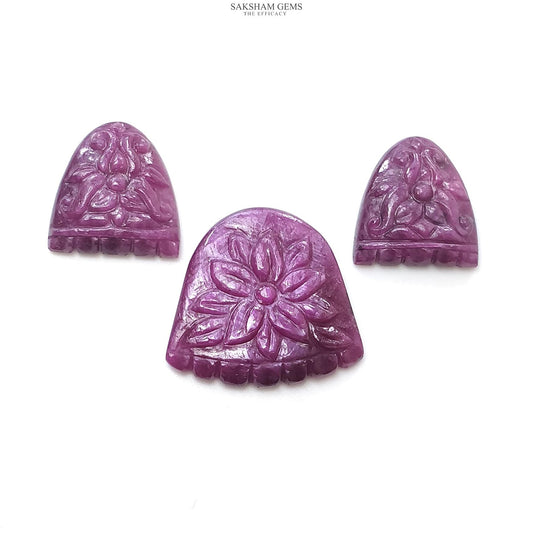 RUBY Gemstone Carving : 56.20cts Natural Untreated Unheated Red Ruby Hand Carved Uneven Shape 17*16mm - 23*19mm 3pcs