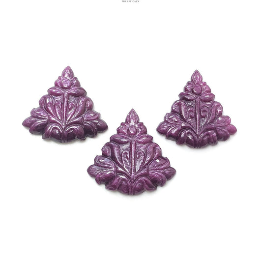 RUBY Gemstone Carving : 87.70cts Natural Untreated Unheated Red Ruby Hand Carved Triangle Shape 28*27mm - 30mm 3pcs