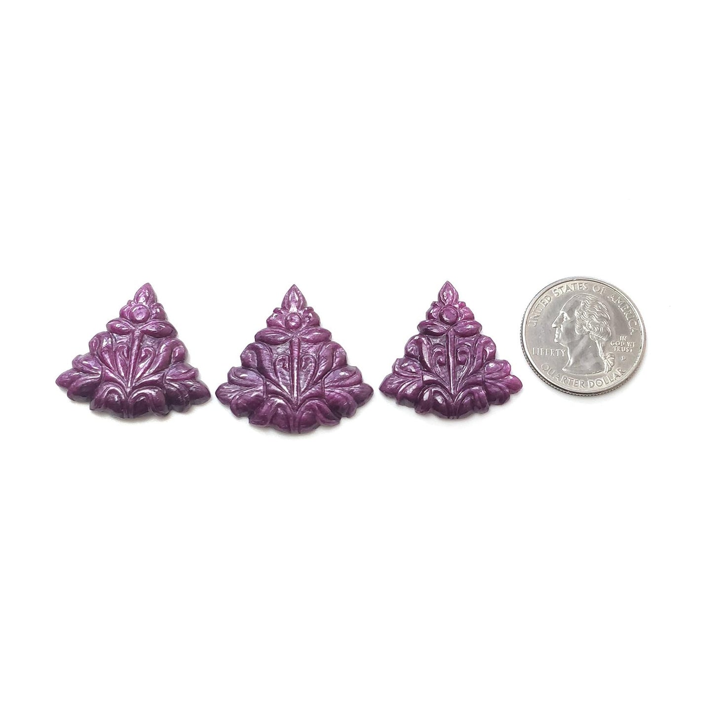 RUBY Gemstone Carving : 87.70cts Natural Untreated Unheated Red Ruby Hand Carved Triangle Shape 28*27mm - 30mm 3pcs
