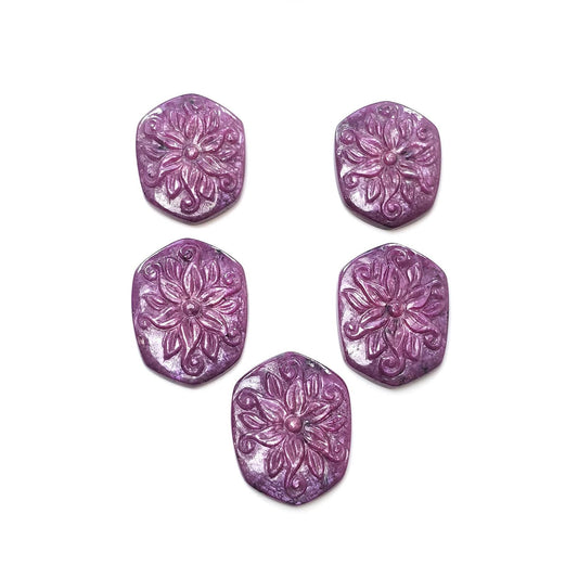 RUBY Gemstone Carving : 112.80cts Natural Untreated Unheated Red Ruby Hand Carved Hexagon Shape 25*20mm - 27*21mm 5pcs