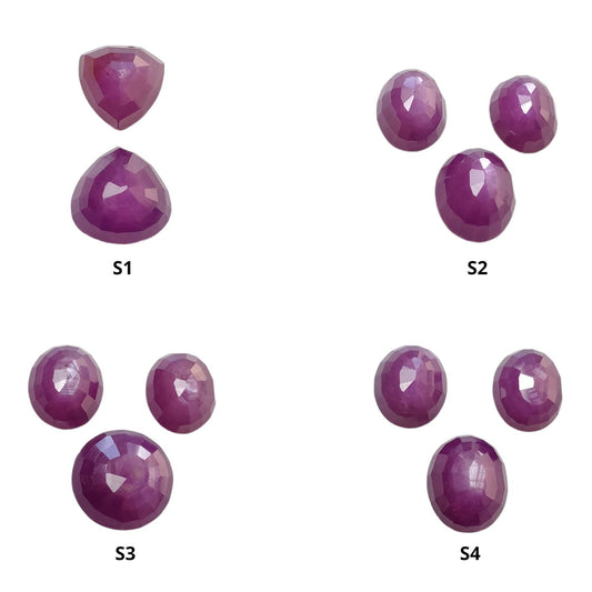 RUBY Gemstone Step Cut : Natural Untreated Unheated Raspberry Sheen Red Ruby Round Oval Triangle Shape Set