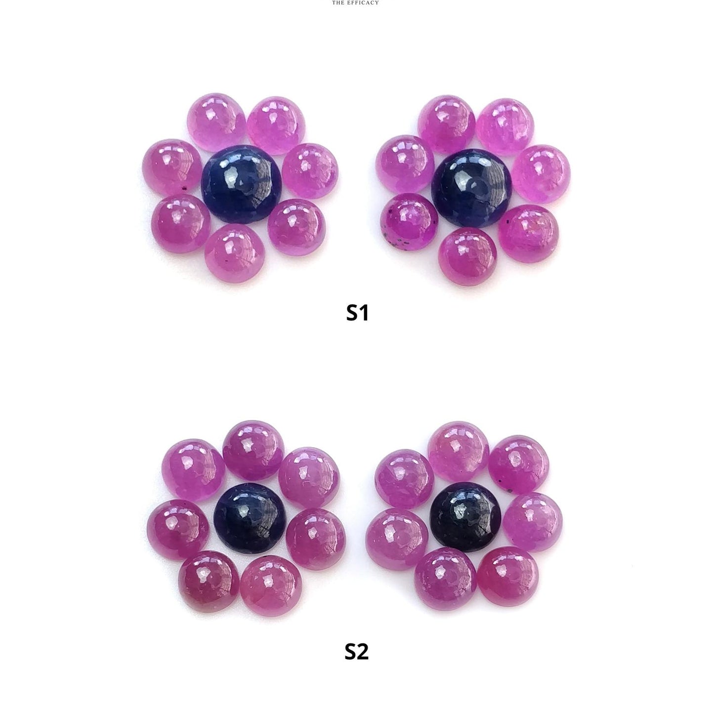Ruby & Blue Sapphire Gemstone Cabochon : Natural Untreated Unheated Ruby Sapphire Round Shape 16pcs Lot For Earrings