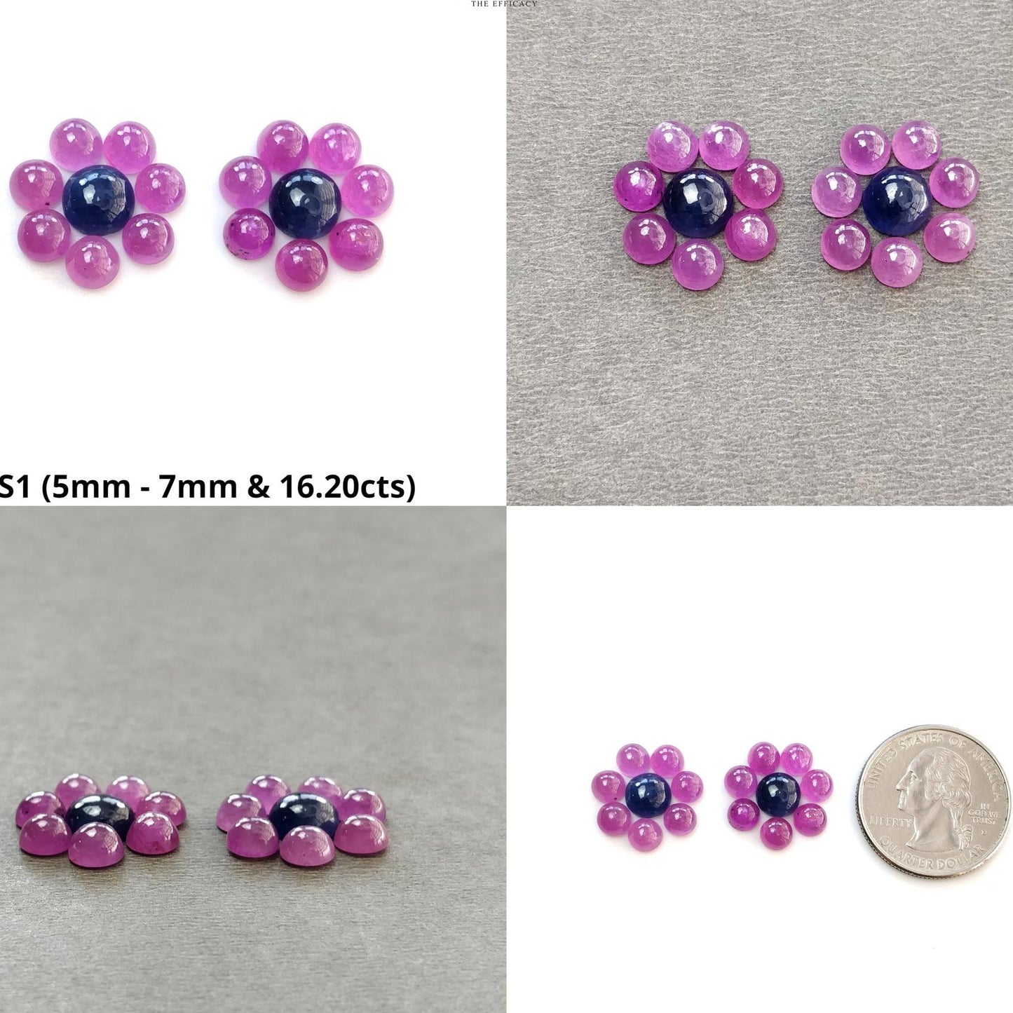 Ruby & Blue Sapphire Gemstone Cabochon : Natural Untreated Unheated Ruby Sapphire Round Shape 16pcs Lot For Earrings