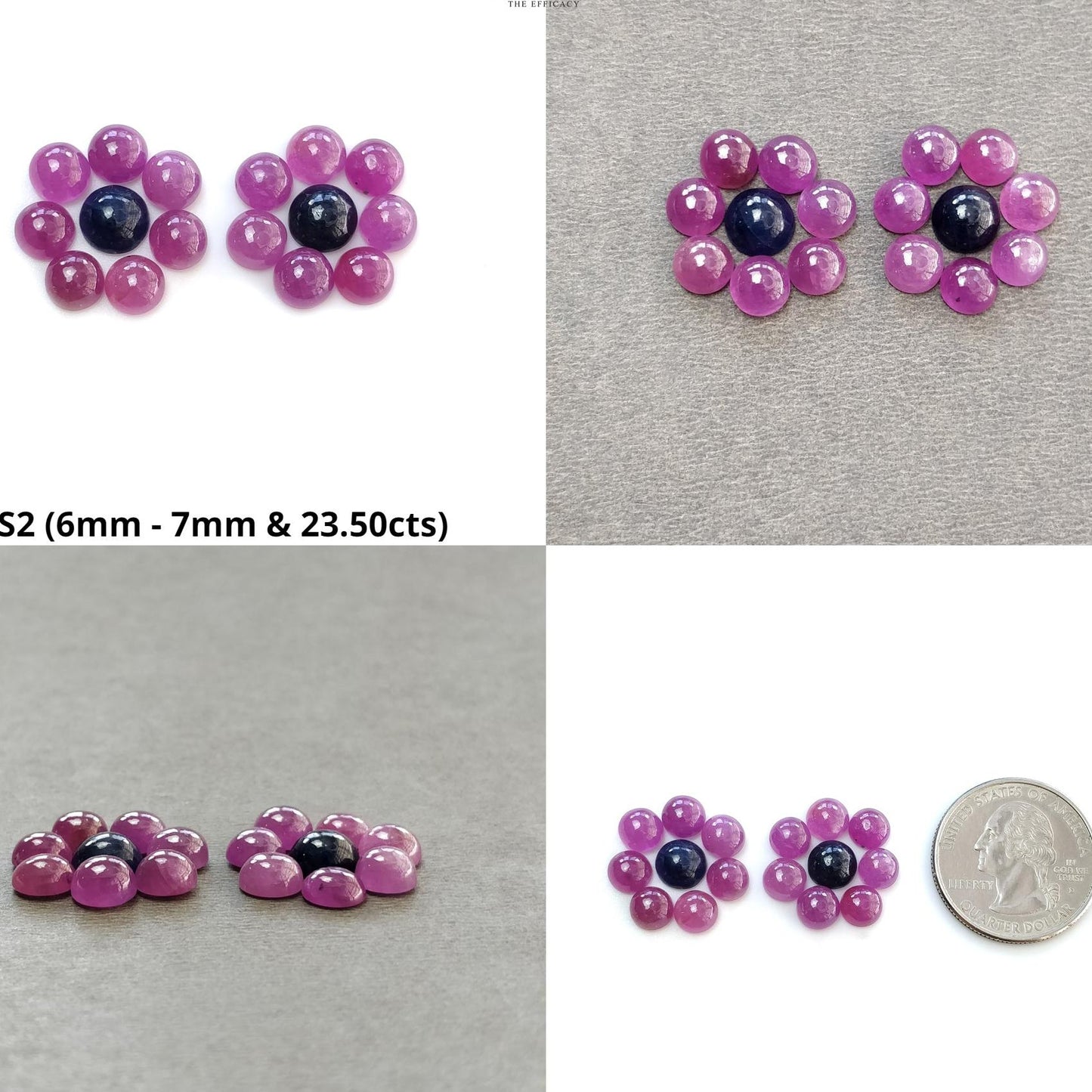 Ruby & Blue Sapphire Gemstone Cabochon : Natural Untreated Unheated Ruby Sapphire Round Shape 16pcs Lot For Earrings