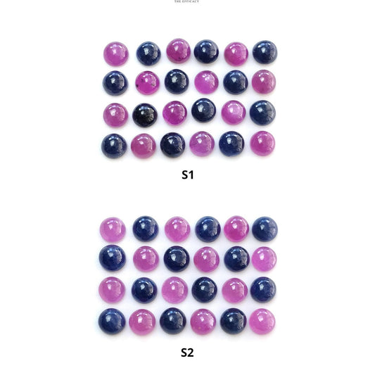 Ruby & Blue Sapphire Gemstone Cabochon : Natural Untreated Unheated Ruby Sapphire Round Shape 6mm 24pcs Lot For Jewelry