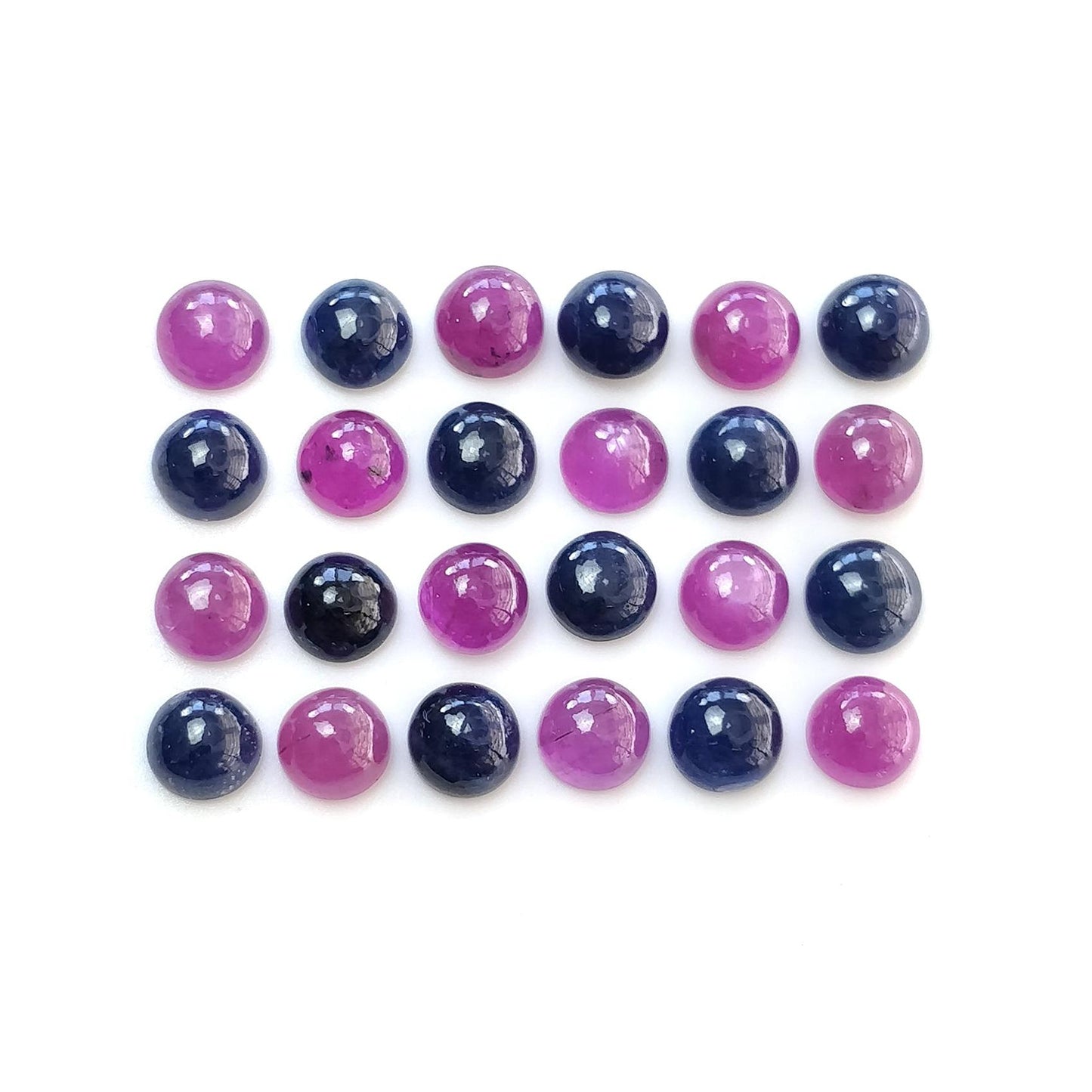Ruby & Blue Sapphire Gemstone Cabochon : Natural Untreated Unheated Ruby Sapphire Round Shape 6mm 24pcs Lot For Jewelry