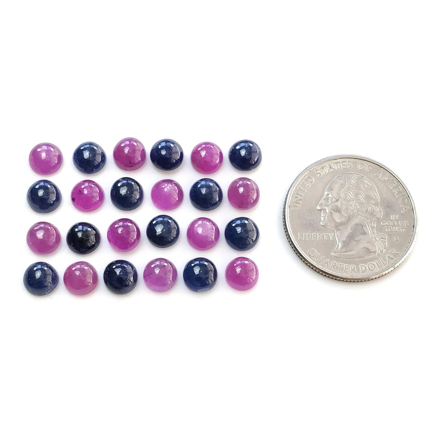 Ruby & Blue Sapphire Gemstone Cabochon : Natural Untreated Unheated Ruby Sapphire Round Shape 6mm 24pcs Lot For Jewelry