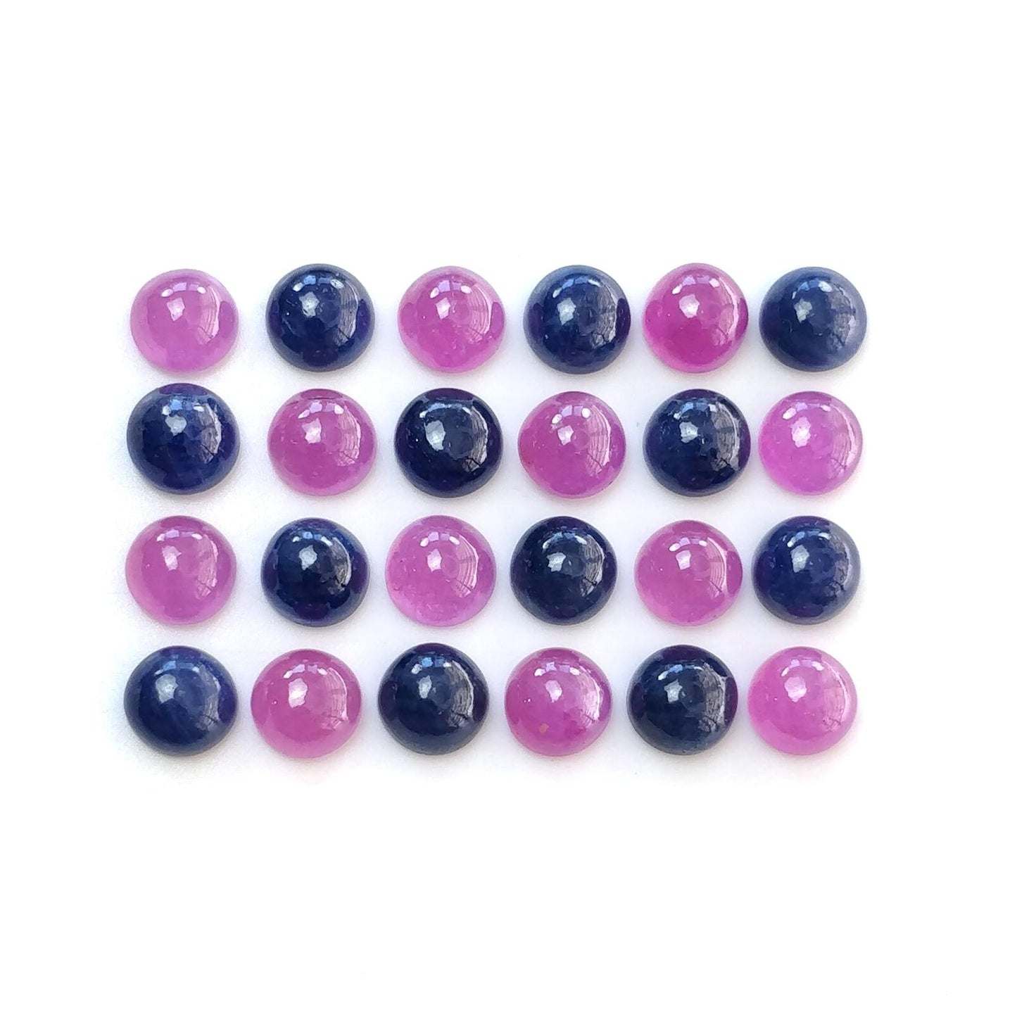 Ruby & Blue Sapphire Gemstone Cabochon : Natural Untreated Unheated Ruby Sapphire Round Shape 6mm 24pcs Lot For Jewelry