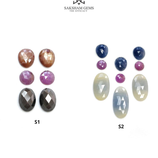 Multi Sapphire Gemstone Rose Cut : Natural Untreated Unheated Sapphire Multi Color Oval Round Egg Shape Set
