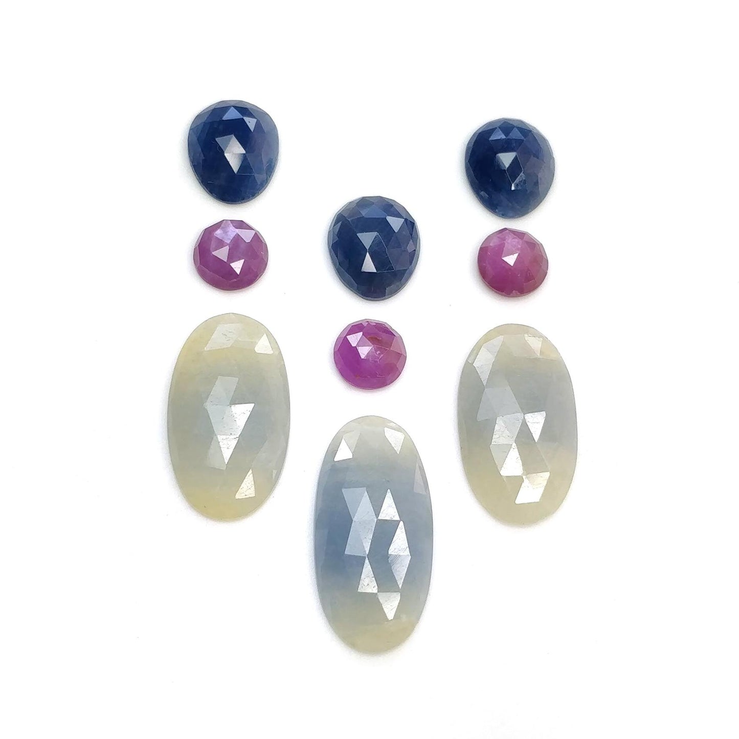 Multi Sapphire Gemstone Rose Cut : Natural Untreated Unheated Sapphire Multi Color Oval Round Egg Shape Set